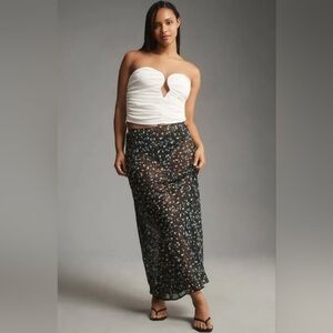 Anthropologie The Tilda Sheer Slip Skirt in Black Floral Print